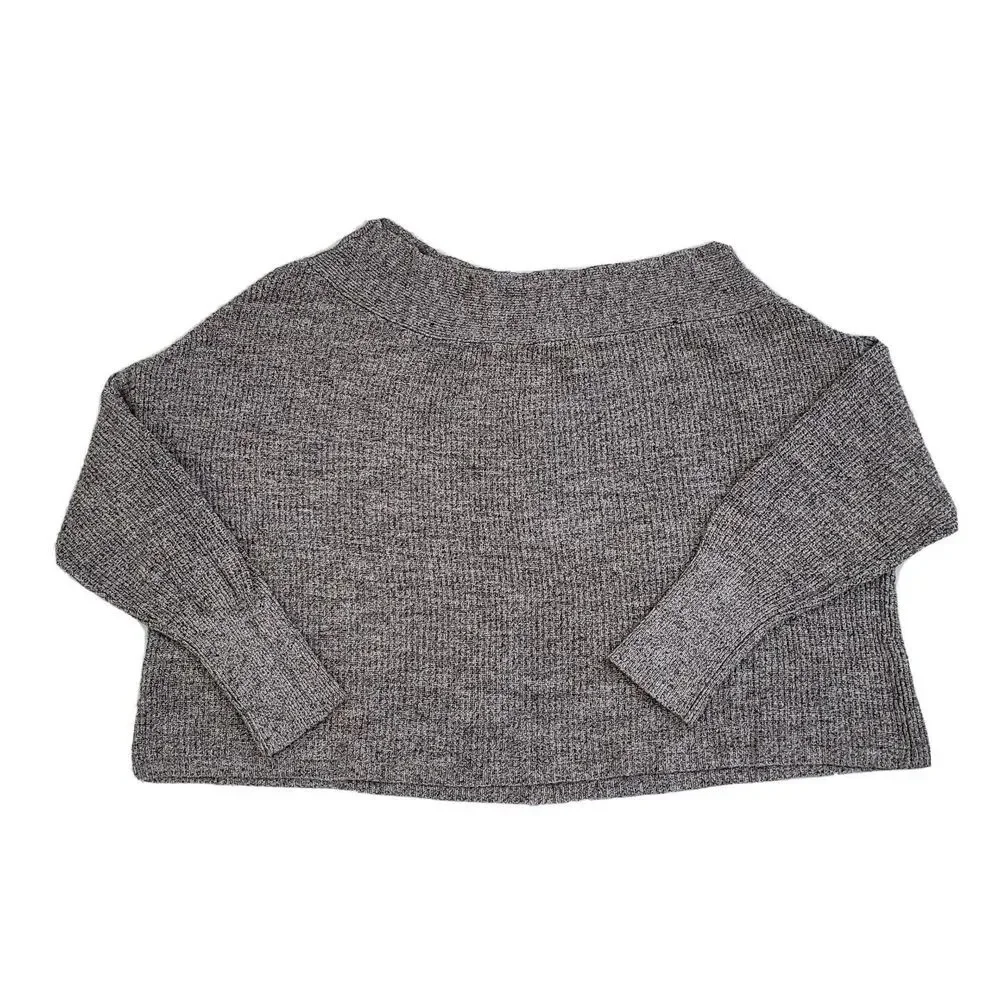 Free People Sweater (Women's Large) Gray Cropped Mock Neck Knit Pull‎ Over